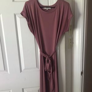 LOFT Short Sleeve Belted Midi Dress